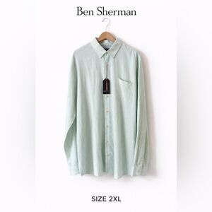 NWT Ben Sherman Linen Blend Button Down Shirt 2XL Mint Green